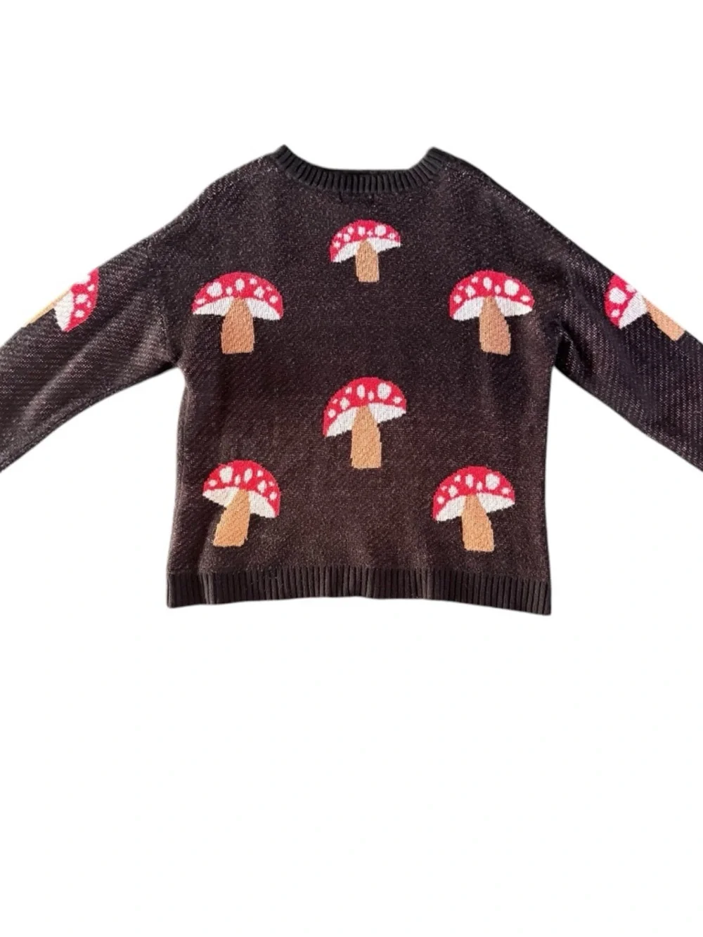 Just Polly Brown and Red Mushroom Crewneck Sweater Woman’s Large